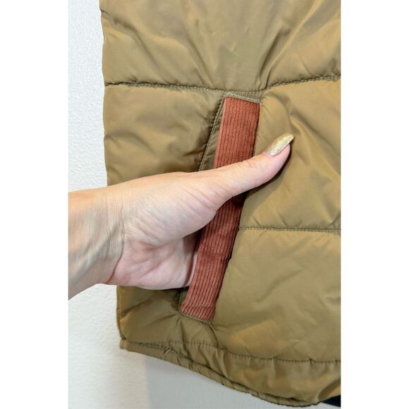 PrAna Waylen Corduroy Puffer Tan & Brown Metal Button Snap Up Vest Men's Medium - Picture 4 of 12